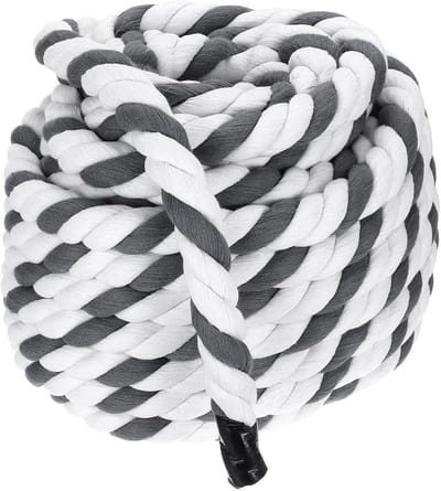 PATIKIL 1 Inch x 50 Voet Natuurlijk Gedraaid Katoenen Touw 3 Strand Sterke Dikke Katoenen Touw Tug Of War Touw voor Leuningen Ambachten Games Home Decor, Grijs Wit