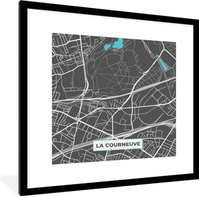 Fotolijst incl. Poster - La Courneuve - Frankrijk - Plattegrond - Stadskaart - Kaart - 40x40 cm - Posterlijst