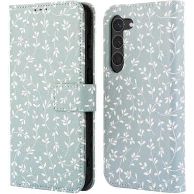 imoshion Hoesje - Geschikt voor Samsung Galaxy S23 - Design Bookcase smartphone - Smoke Green Flowers