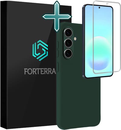 Hoesje Met Screenprotector - Geschikt voor Samsung Galaxy A57 - Sterk & Shockproof - Telefoon Hoes - Back Cover - Siliconen Case - Donkergroen