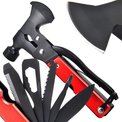 Outdoor Multitool - Bijl - Zaag - Hamer - Schroevendraaier - Rood - 17 in 1