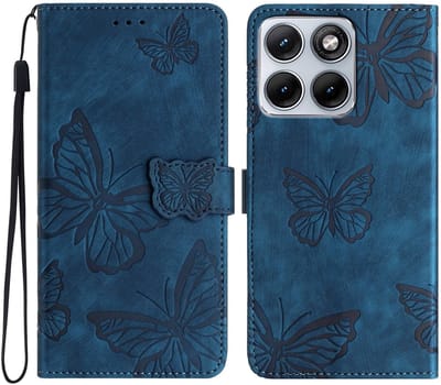 Coverup Hoesje - Geschikt voor Motorola Edge 70 Fusion Hoesje - Coverup Vlinders Book Case - Blauw