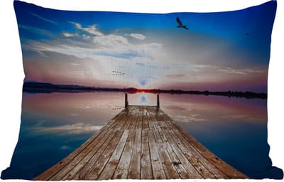 Buitenkussens - Tuin - Steiger - Water - Zonsondergang - Roze - Horizon - 50x30 cm