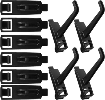 Robuuste kunststof muurhaken, middelgroot, zwart, ideaal voor garage, werkplaats en klussen, perfect voor het opbergen van gereedschap, scheppen en harken, 10 stuks