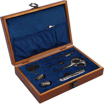 Vintage Naaigereedschap Set Borduur Scharen Garenopwindplaten Metalen Vingerhoeden en Naalden voor Breien Quilten Kruissteek