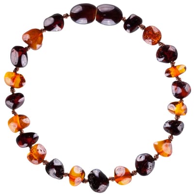 Wild Sun Barnsteen Armband Baby / Peuter - Amber Enkelbandje - Baltische Barnsteen – Pijnstillend bij Doorkomende Tanden - 14 cm – Cognac / Cherry
