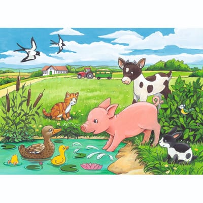 Ravensburger puzzel Jonge dieren op het platteland - 2x12 stukjes - kinderpuzzel