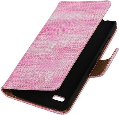 Hagedis Bookstyle Wallet Case Hoesje Geschikt voor Huawei Ascend Y560 / Y5 Roze