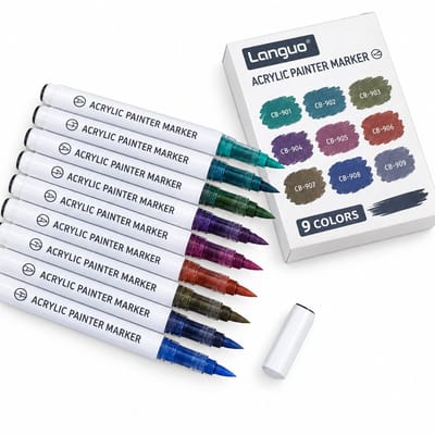 Acrylstiften met zachte punt - 9 kleuren vloeibare inkt - voor tekenen en creatieve decoratie - basisverpakking
