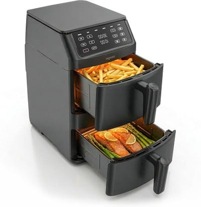 Dubbele Airfryer - Heteluchtfriteuse Dubbel - Gezond Koken - PFAS-vrije Anti-aanbaklaag - 11 Liter - Zwart