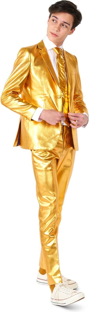 OppoSuits TEEN BOYS Groovy Gold - Tiener Verkleedpak - Gouden Pak - Gouden Kostuum - Kerst - Oud en Nieuw - Carnavalskleding - Goud - Maat EU 134/140