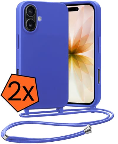 Hoesje Geschikt voor iPhone 17 Hoes Met Telefoonketting - Backcover Geschikt voor iPhone 17 Case Met Koord - Felblauw - 2 PACK