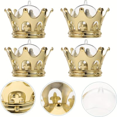 4 stuks Gouden Kronen met Koepel Feestbel Decoratie Opbergdozen Kroon Snoep Opbergdozen Vulbare Gouden Kroon Cosmetica Snoep Pillen 4pcs
