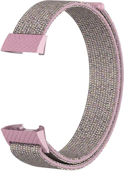 Shop4 - Geschikt voor Fitbit Charge 3 Bandje - Nylon Grijs Roze
