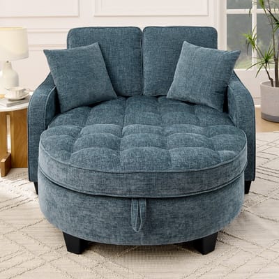 DESMIU Slaapbank 132 x 129 x 93 cm - Twee-In-Een Sofa En Bed Met Opberghocker - Voor Woonkamer Studeerkamer En Slaapkamer - Stof Blauw