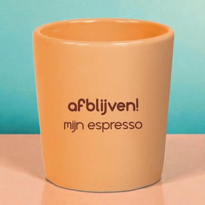Espresso Kopje Afblijven Mijn Espresso – Grappig Porseleinen Espresso Mokje 75 ml – Klein Koffiekopje met Tekst – Humor Cadeau voor Koffieliefhebbers
