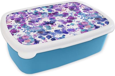 Broodtrommel Blauw - Lunchbox - Brooddoos - Waterverf - Patronen - Paars - 18x12x6 cm - Kinderen - Jongen