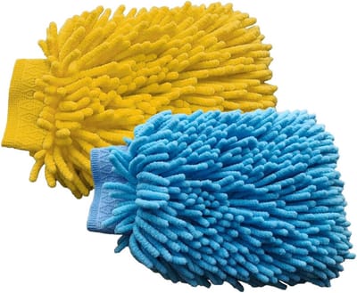 Washandschoenen Set - Microvezel Reiniging - Auto Poetsen - Krasvrij Ontwerp - 24 x 16.5 cm - Blauw Geel
