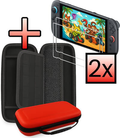 Hoesje Geschikt voor Nintendo Switch 2 Case Hoes Hard Cover Met 2x Screenprotector - Hoes Geschikt voor Nintendo Switch 2 Hoes - Rood