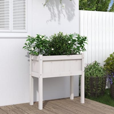 vidaXL - Plantenbak - met - poten - 70x31x70 - cm - massief - grenenhout - wit