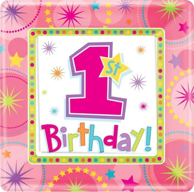 Borden 1-derful birthday- eerste verjaardag meisje - 8 stuks