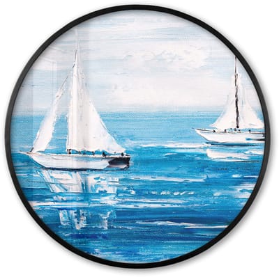 Poster in lijst Rond - Fotolijst 60x60 cm - Posters - Schilderij - Olieverf - Boot - Water - Ronde posterlijst zwart - Decoratie - Wanddecoratie woonkamer - Muurdecoratie slaapkamer