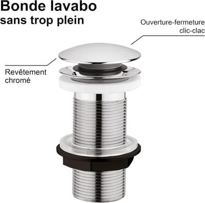 Wastafelafvoer Clic-Clac 63 mm, zonder overloop, NF-gecertificeerd, verchroomd, grote dikte