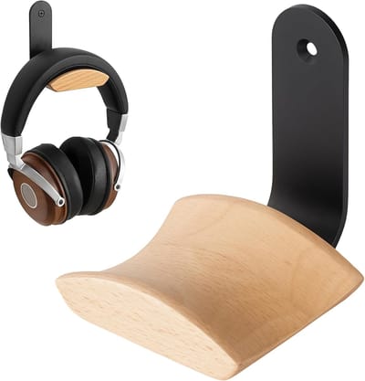 Koptelefoonhouder Hout - Headset Stand - Bureau Organisatie - Brede Hoofdsteun - 6 Cm Breed - Natuurlijk Hout