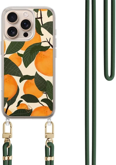 Casimoda® hoesje met koord - Geschikt voor iPhone 16 Pro Max - Orange Garden - Afneembaar koord - TPU/polycarbonaat - Groen