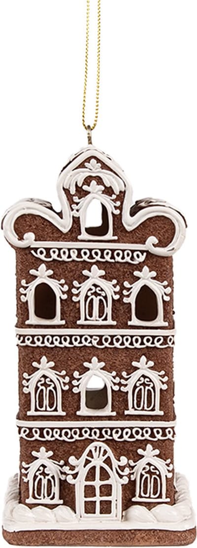 Clayre & Eef Kersthanger met LED Gingerbread house 7x6x12 cm Bruin Polyresin