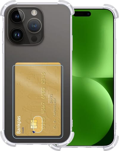 Hoesje Geschikt voor Apple iPhone 15 Pro - Met Pashouder en Kaarthouder - Telefoon Hoes Shockproof - Siliconen Case - Back Cover - Shock Proof - Pasjes Houder - Transparant