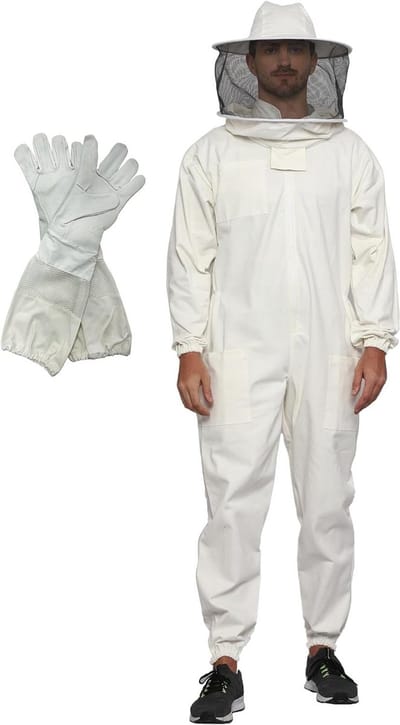 Bijenpak met capuchon - Imkerpak beschermend - Bijenhouden - Dikke katoenen stof - 5XL - Wit