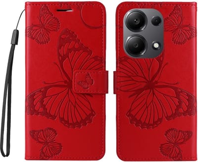 Coverup Hoesje - Geschikt voor Xiaomi Redmi Note 13 Pro 4G / Poco M6 Pro 4G Hoesje - Coverup Vlinders Book Case - Rood