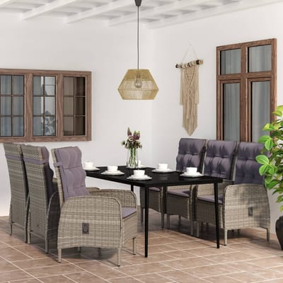 vidaXL - 7-delige - Tuinset - met - kussens - grijs - en - zwart