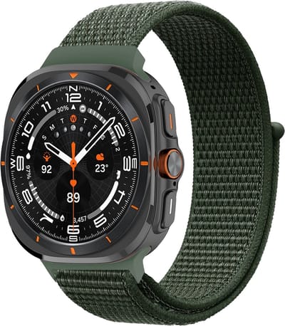 By Qubix - Compatible Samsung bandje - Nylon loop bandje - Legergroen - Geschikt voor Samsung Galaxy Watch Ultra / Ultra 2 - 47mm