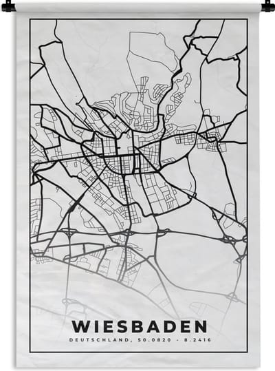 Wandkleed - Wanddoek - Stadskaart - Kaart - Plattegrond - Wiesbaden - 120x180 cm - Wandtapijt