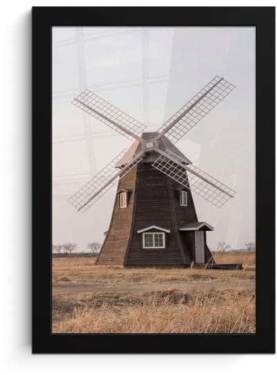 Poster in lijst - Fotolijst 20x30 cm - Posters - Windmolens - Landschap - Veld - Posterlijst zwart - Decoratie - Wanddecoratie woonkamer - Muurdecoratie slaapkamer