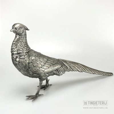 Tinnen Fazant Koppel – Handgemaakt Miniatuur Dieren – Luxe Decoratie – Uniek Cadeau & Verzameling - jachttrofee - jager - luxe geschenk