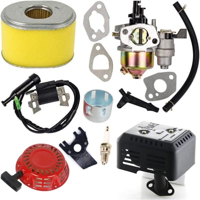 Carburateur Kit met luchtfilter, bobine, terugslag starter voor Honda Gx140 Gx160 Gx200 motoronderdelen + Uitlaatdemper systeem met hitteschild EX35