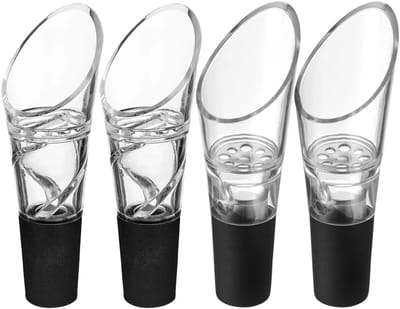SnelShoppen - 4-delige Karaffenset met Aerator en Spiralen Gietmond, Geschikt voor Diverse Wijnflessen, Perfecte Afsluiting, Kunststof en RVS, Ideaal