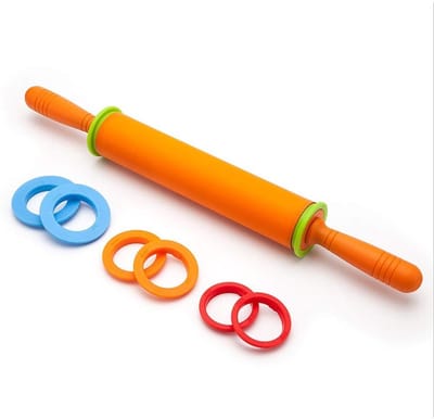 NTH products- Deegroller Siliconen Antiaanbaklaag - Verstelbaar met 4 Spacers - 2/3/6/10 mm Deegdikte - 45 cm Lengte - Geschikt voor Koekjes/Pizza/Cake - Bakrol