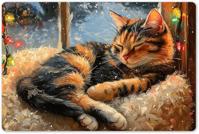 Placemats 45x30 cm - Placemat kunststof - 1 stuk - Kat - Kerst - Winter - Dier - Borden onderleggers - Decoratie voor op tafel - Keuken tafeldecoratie accessoires - Vinyl onderlegger - Tafelversiering