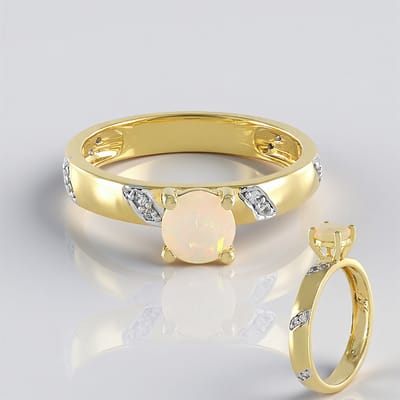 Cavill - Zilveren ring verguld met 0,315 ct Welo Opaal rond en 0,151 ct Cambodjaanse zirkonia - 925 Sterling Zilver - Elegante dames ring 18-19