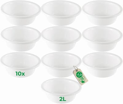 Novaliv 10x Ronde Afwaskommen 2L, D24 cm, Wit, BPA-vrij, Vaatwasserbestendig, Ideaal voor keuken en camping, kleine ronde kom, kleine plastic kom, kleine waskom, plastic kom