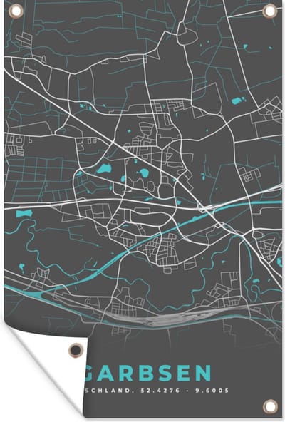 Muurdecoratie Blauw – Duitsland – Plattegrond – Gold – Stadskaart – Kaart – Garbsen - 120x180 cm - Tuinposter - Tuindoek