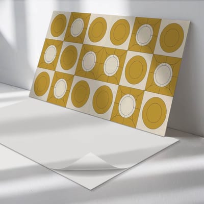 Wallfluent Vinyl Wandpaneel - Geometrisch patroon met cirkels Zelfklevend Wandpaneel - 100 cm x 50 cm - Geel PVC wandpaneel - Set van 1 - Rechthoekig Wandbekleding Vinyl - Texturen Wandpaneel - PVC Muurpaneel - Wandpaneel Keuken en Badkamer