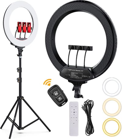 Studio ME Ringlamp met Statief - 18 inch / 46 cm - Ring Light - Zwart - Tiktok Lamp - RInglight met Statief - Ring Lamp - Incl. Afstandsbediening - Ringlampen