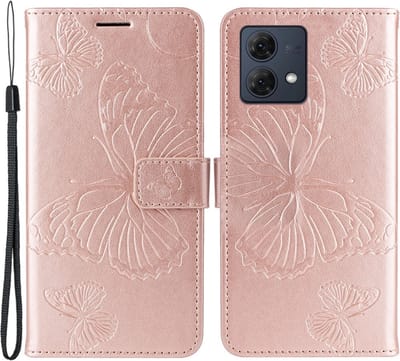 Coverup Hoesje - Geschikt voor Motorola Moto G84 Hoesje - Coverup Vlinders Book Case - Rose Gold