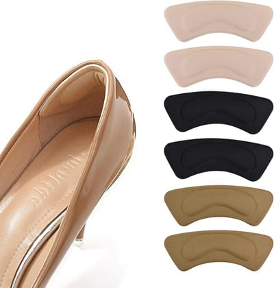 6 paar zelfklevende hielkussens voor optimale hielbescherming, schuurpreventie en comfort in te grote schoenen (kaki, zwart en beige)