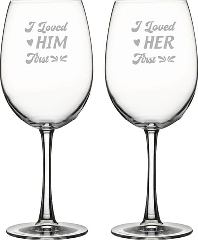 Gegraveerde set rode wijnglazen 46cl I loved him first - I loved her first